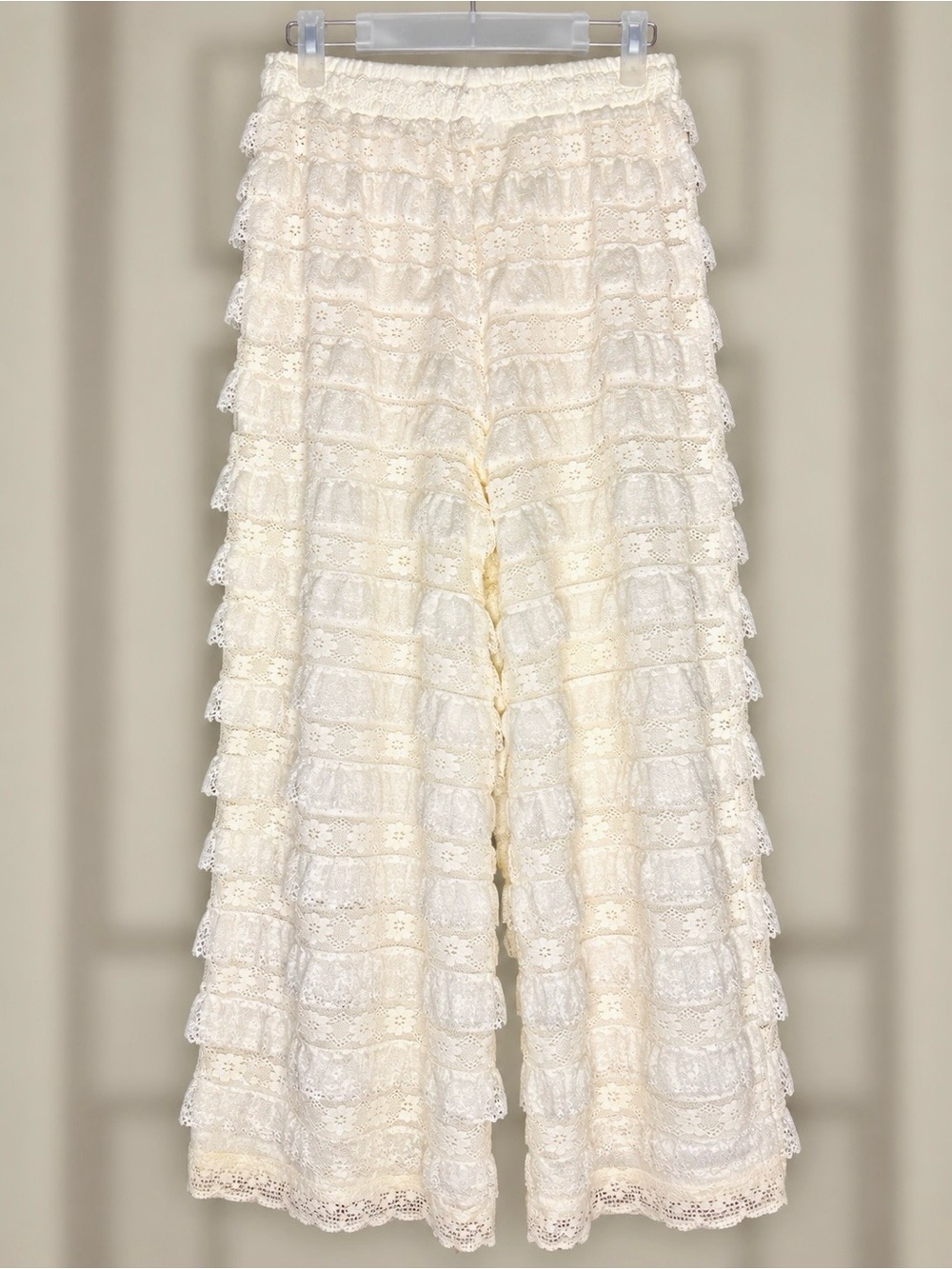 POL Cream Lace Ruffle 2 Piece Top Wide Leg Pants Boho Set M - Picture 7 of 12